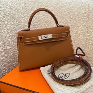 Hermes Mini Kelly 20 Gold Tan Epsom Leather Palladium Hardware 2024